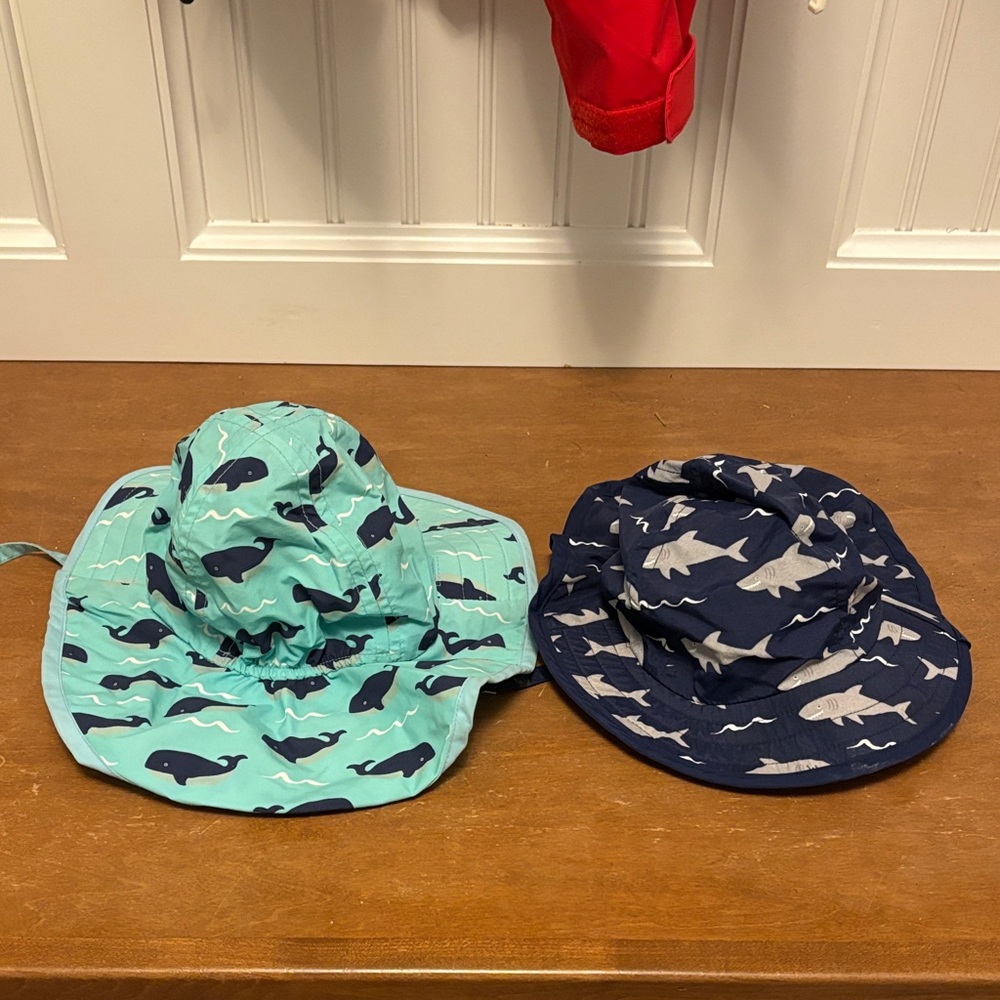 Pottery Barn Kids Mint Whale & Navy Shark Sun Hats